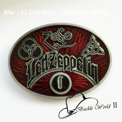 Fashion Oval Led Zeppelin Band muisc belt buckle for men women Jeans accessories fit 4cm Wide Belt 11*8cm 100.5g Red Black Metal - Kool Cat Records T Shirts N More