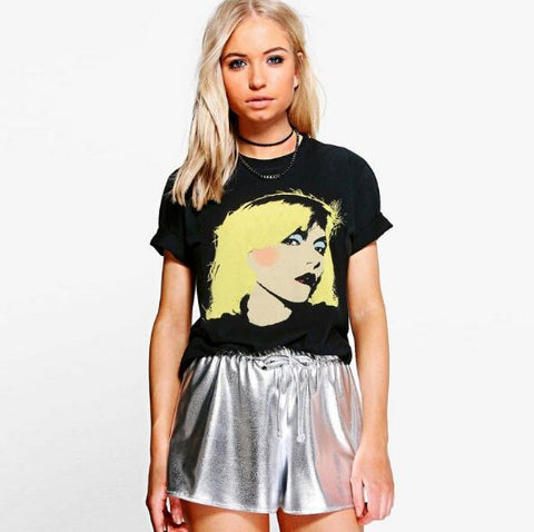 Black short sleeve blondie band tees for women summer casual rock n roll t shirts ladies oversized graphic print punk tops - Kool Cat Records T Shirts N More