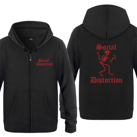 SOCIAL DISTORTION Rock Band Hoodies Unisex  Fleece Zipper Hooded  black and red skeleton Sweatshirts - Kool Cat Records T Shirts N More